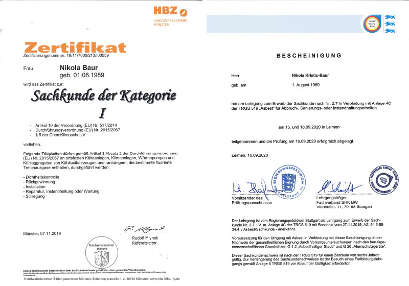 KADEL Zertifikate Haustechnik-Service-Center